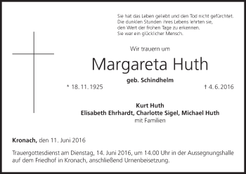 Anzeige von Margareta Huth von MGO