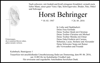 Anzeige von Horst Behringer von MGO