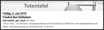 Anzeige von Totentafel vom 03.06.2016 von MGO