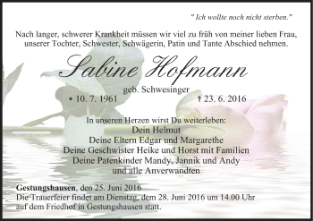 Anzeige von Sabine Hofmann von MGO