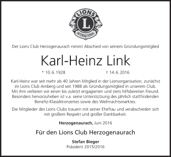 Anzeige von Karl-Heinz Link von MGO