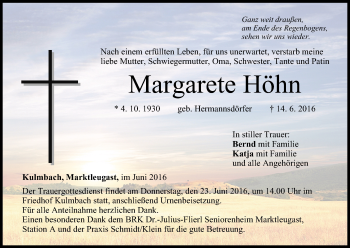 Anzeige von Margarete Höhn von MGO