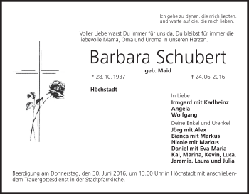 Anzeige von Barbara Schubert von MGO