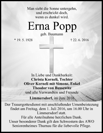Anzeige von Erna Popp von MGO