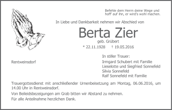 Anzeige von Berta Zier von MGO