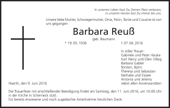 Anzeige von Barbara Reuß von MGO