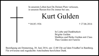 Anzeige von Kurt Gulden von MGO