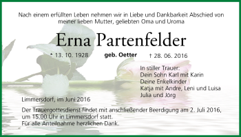Anzeige von Erna Partenfelder von MGO
