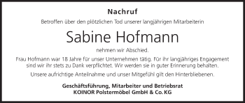 Anzeige von Sabine Hofmann von MGO
