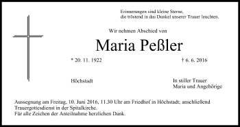 Anzeige von Maria Peßler von MGO