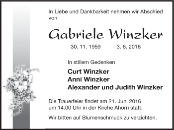 Anzeige von Gabriele Winzker von MGO