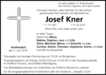 Anzeige von Josef Kner von MGO
