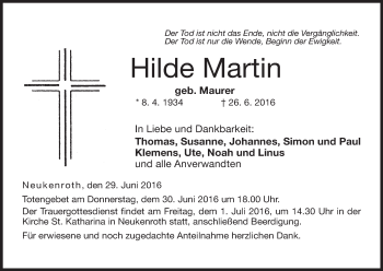 Anzeige von Hilde Martin von MGO