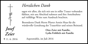 Anzeige von Josef Zeier von MGO