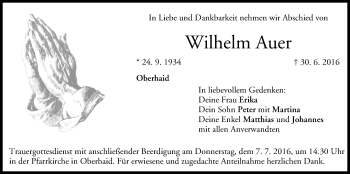 Anzeige von Wilhelm Auer von MGO
