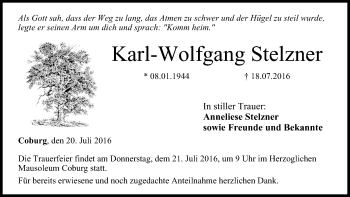 Anzeige von Karl-Wolfgang Stelzner von MGO