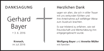 Anzeige von Gerhard Bayer von MGO