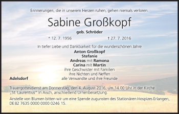 Anzeige von Sabine Großkopf von MGO