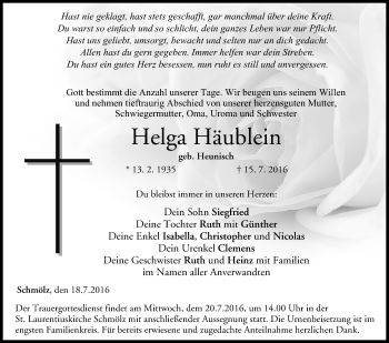 Anzeige von Helga Häublein von MGO