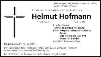 Anzeige von Helmut Hofmann von MGO