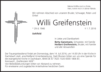 Anzeige von Willi Greifenstein von MGO