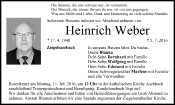Anzeige von Heinrich Weber von MGO