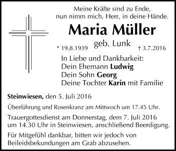 Anzeige von Maria Müller von MGO