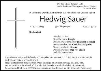 Anzeige von Hedwig Sauer von MGO