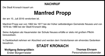 Anzeige von Manfred Propp von MGO