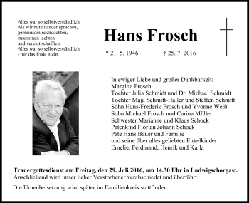 Anzeige von Hans Frosch von MGO