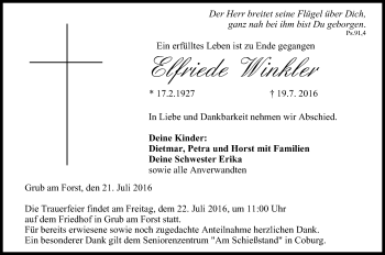 Anzeige von Elfriede Winkler von MGO