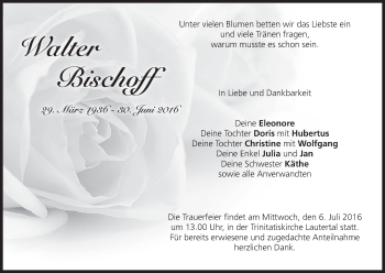 Anzeige von Walter Bischoff von MGO