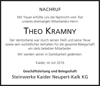 Anzeige von Theo Kramny von MGO