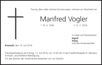 Anzeige von Manfred Vogler von MGO