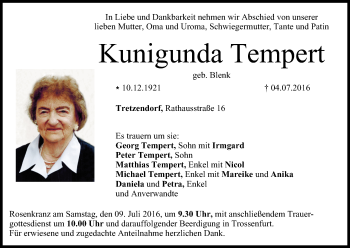 Anzeige von Kunigunda Tempert von MGO