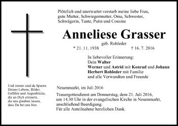 Anzeige von Anneliese Grasser von MGO
