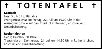 Anzeige von Totentafel vom 20.07.2016 von MGO