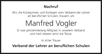 Anzeige von Manfred Vogler von MGO