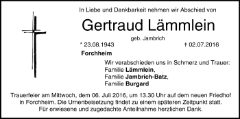 Anzeige von Gertraud Lämmlein von MGO