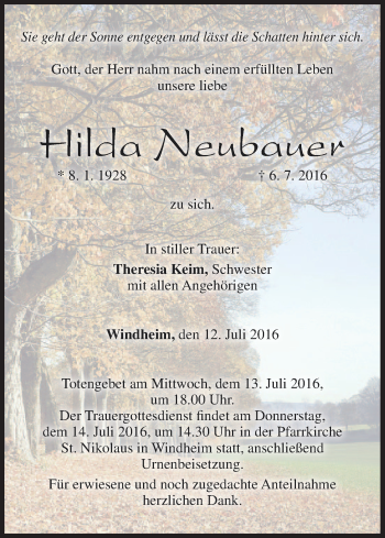 Anzeige von Hilda Neubauer von MGO