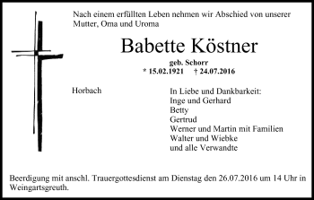 Anzeige von Babette Köstner von MGO