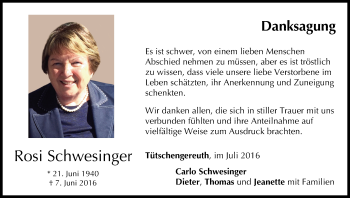 Anzeige von Rosi Schwesinger von MGO