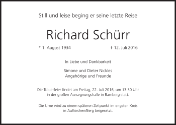 Anzeige von Richard Schürr von MGO