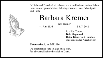 Anzeige von Barbara Kremer von MGO