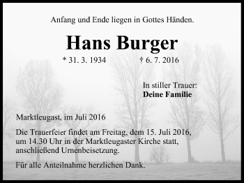 Anzeige von Hans Burger von MGO