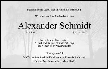 Anzeige von Alexander Schmidt von MGO