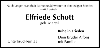 Anzeige von Elfriede Schott von MGO