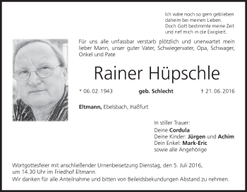 Anzeige von Rainer Hüpschle von MGO