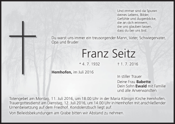 Anzeige von Franz Seitz von MGO