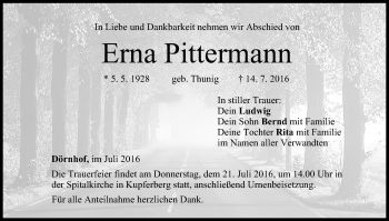 Anzeige von Erna Pittermann von MGO